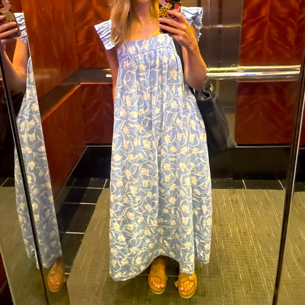 Blue floral maxi dress with pockets